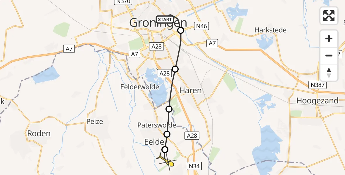 Routekaart van de vlucht: Lifeliner 4 naar Groningen Airport Eelde, Eemskanaal