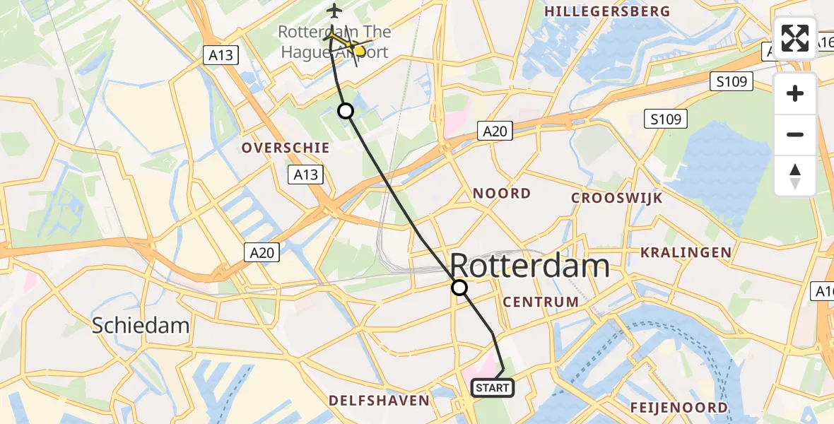 Routekaart van de vlucht: Lifeliner 2 naar Rotterdam The Hague Airport, Zijdewindestraat