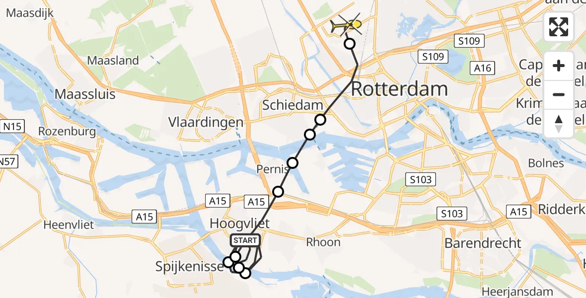Routekaart van de vlucht: Lifeliner 2 naar Rotterdam The Hague Airport, Schrobnet