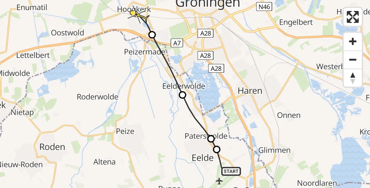 Routekaart van de vlucht: Lifeliner 4 naar Groningen, Esweg