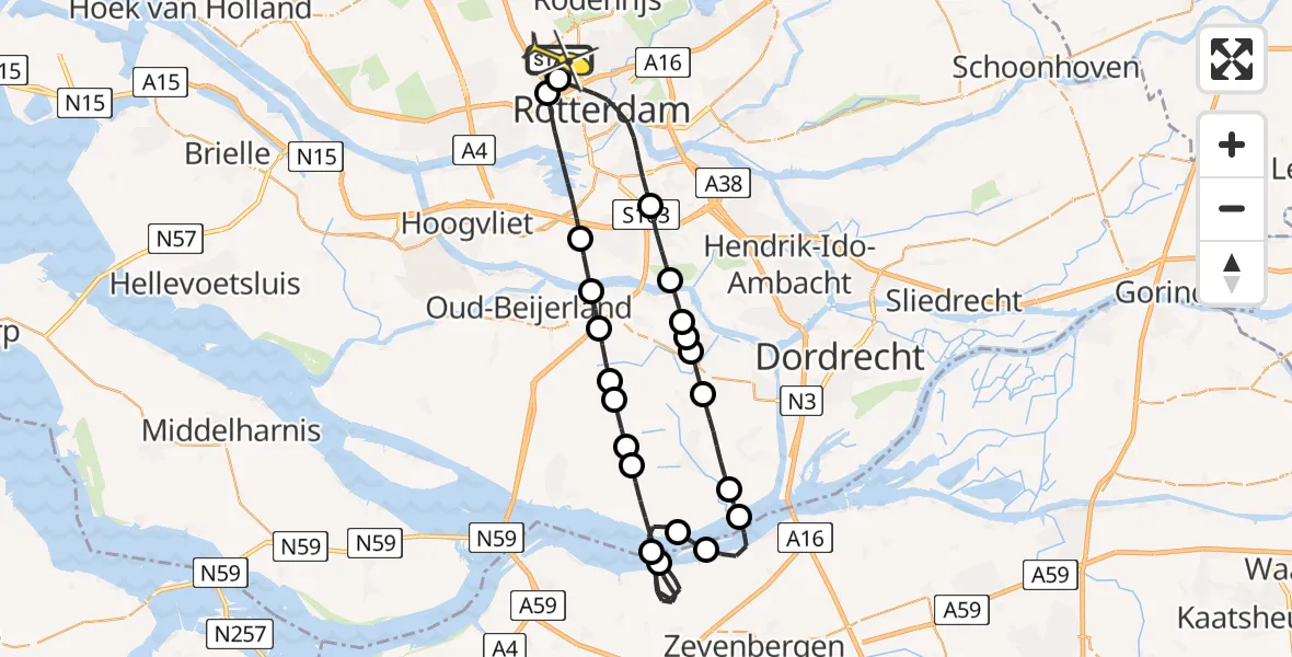 Routekaart van de vlucht: Lifeliner 2 naar Rotterdam The Hague Airport, Rhijnsburgstraat