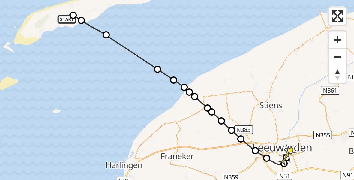 Routekaart van de vlucht: Ambulancehelikopter naar Leeuwarden, Tijs Smitweg