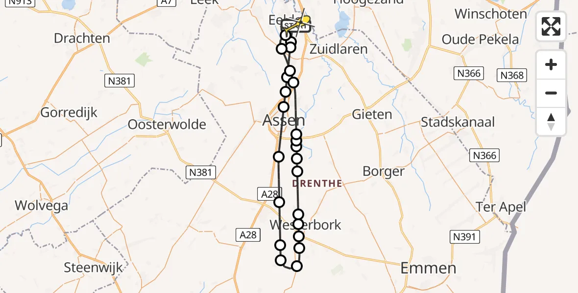 Routekaart van de vlucht: Lifeliner 4 naar Groningen Airport Eelde, Vissersweg