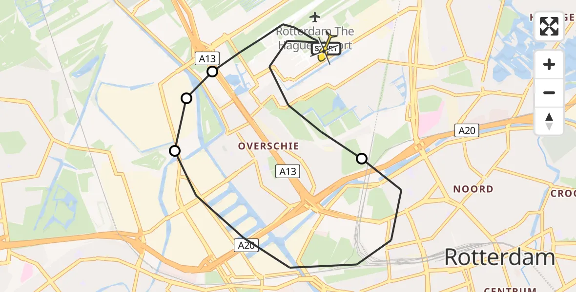Routekaart van de vlucht: Lifeliner 2 naar Rotterdam The Hague Airport, Rotterdam Airportbaan