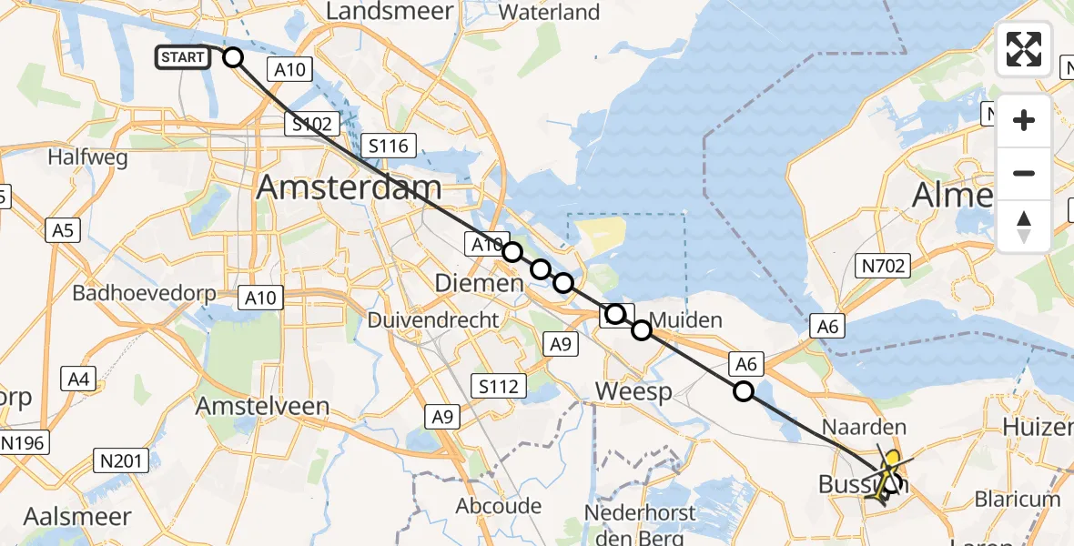 Routekaart van de vlucht: Lifeliner 1 naar Bussum, Westhavenweg