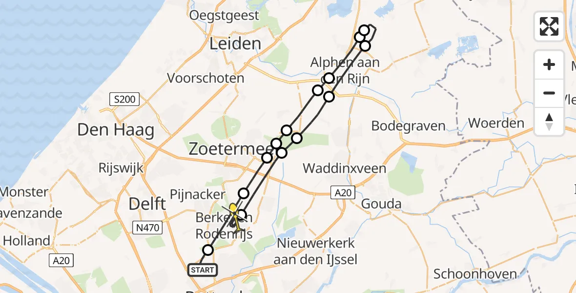 Routekaart van de vlucht: Lifeliner 2 naar Bergschenhoek, Tempelweg