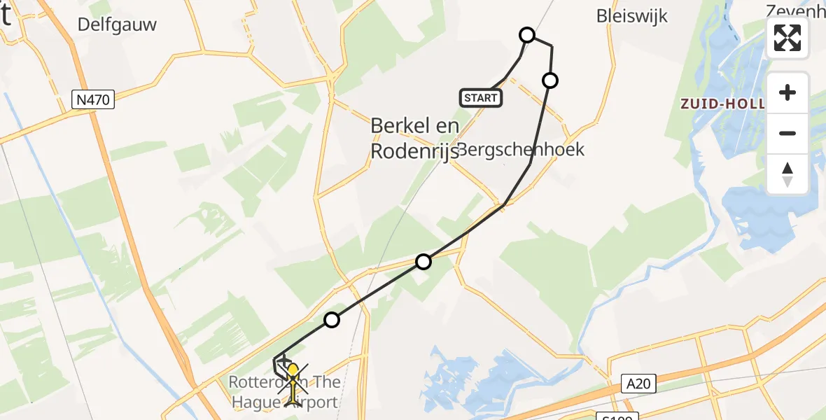 Routekaart van de vlucht: Lifeliner 2 naar Rotterdam The Hague Airport, HSL-Zuid
