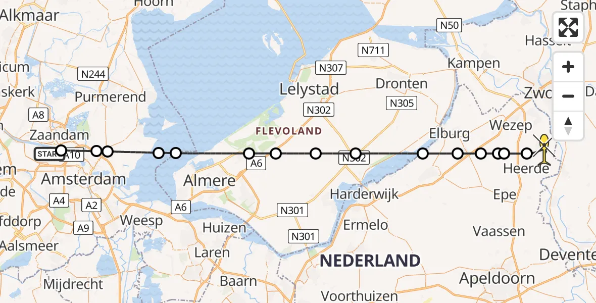 Routekaart van de vlucht: Lifeliner 1 naar Wapenveld, Dukdalfweg