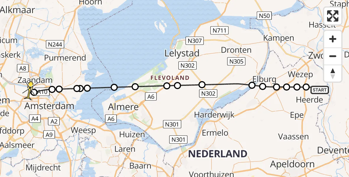 Routekaart van de vlucht: Lifeliner 1 naar Amsterdam Heliport, Wildekampseweg