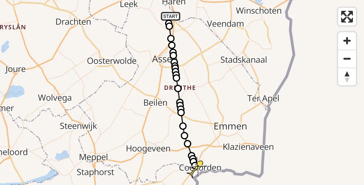 Routekaart van de vlucht: Lifeliner 4 naar Coevorden, Homsteeg