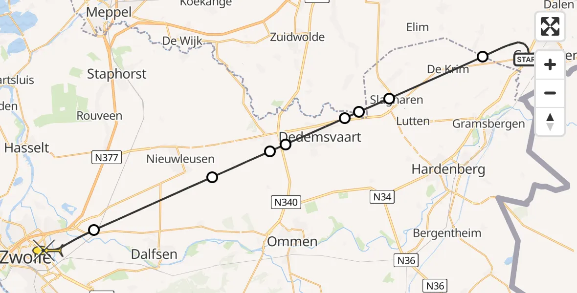 Routekaart van de vlucht: Lifeliner 4 naar Zwolle, NAM-locatie Coevorden-33