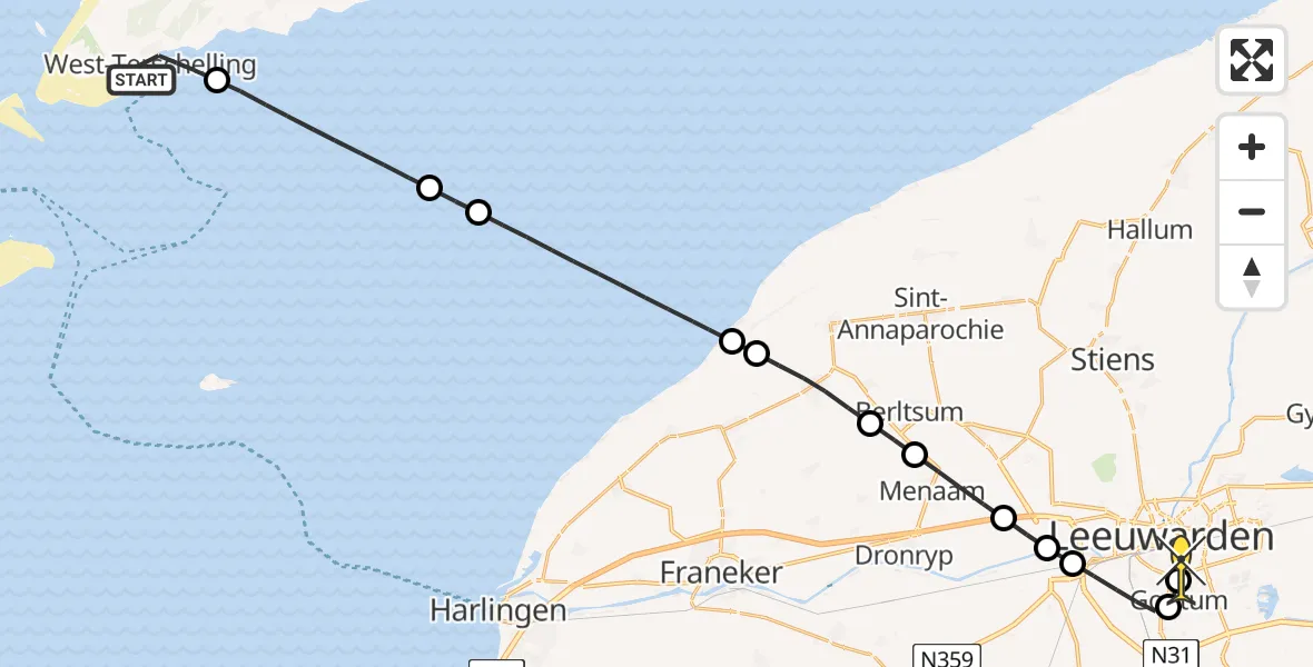 Routekaart van de vlucht: Ambulancehelikopter naar Leeuwarden, Werkhaven