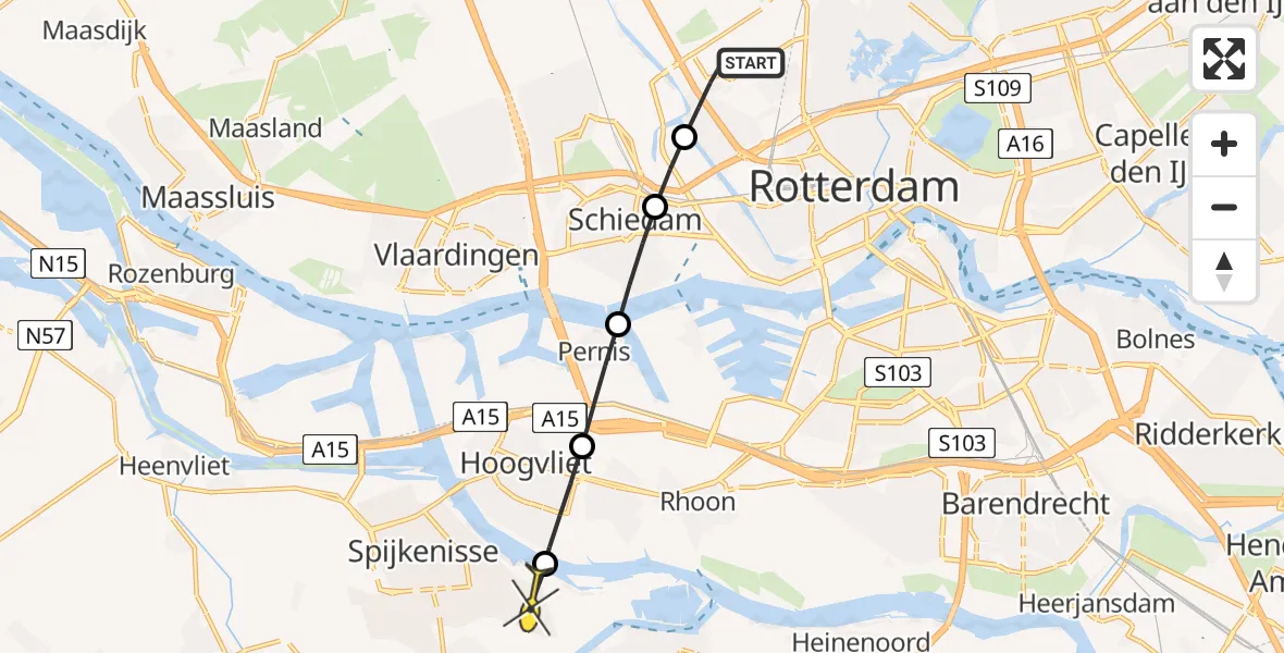 Routekaart van de vlucht: Lifeliner 2 naar Spijkenisse, Groothandelsmarkt