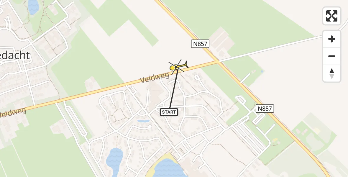 Routekaart van de vlucht: Lifeliner 4 naar Nooitgedacht, Veldweg