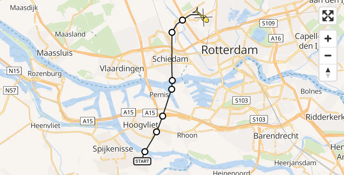 Routekaart van de vlucht: Lifeliner 2 naar Rotterdam The Hague Airport, Kruisnetlaan