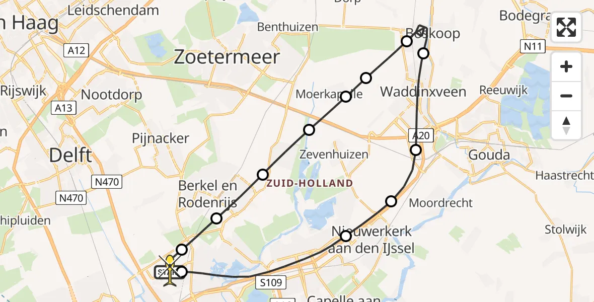 Routekaart van de vlucht: Lifeliner 2 naar Rotterdam The Hague Airport, Bovendijk