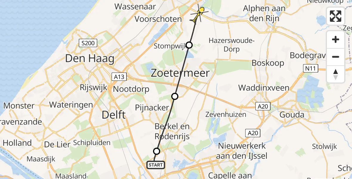 Routekaart van de vlucht: Lifeliner 2 naar Zoeterwoude, Ommedijkseweg