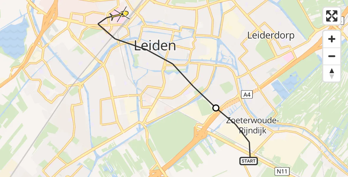 Routekaart van de vlucht: Lifeliner 2 naar Leiden, Handelsweg