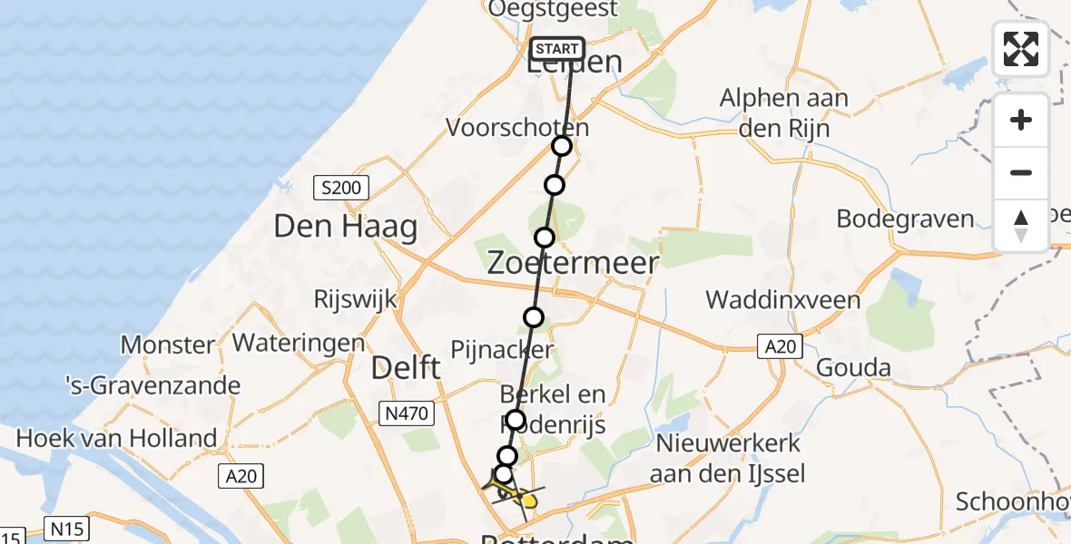 Routekaart van de vlucht: Lifeliner 2 naar Rotterdam The Hague Airport, Vrouwenkerksteeg