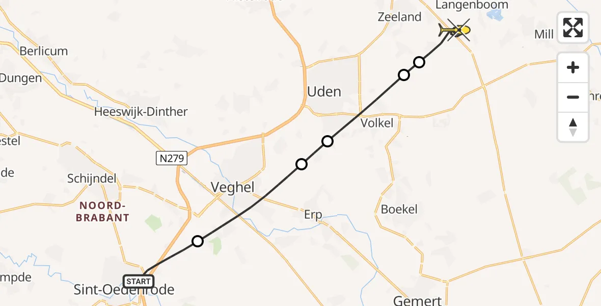 Routekaart van de vlucht: Lifeliner 3 naar Zeeland, Veghelseweg