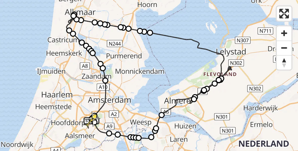 Vluchtroute Politiehelikopter van Schiphol naar Schiphol