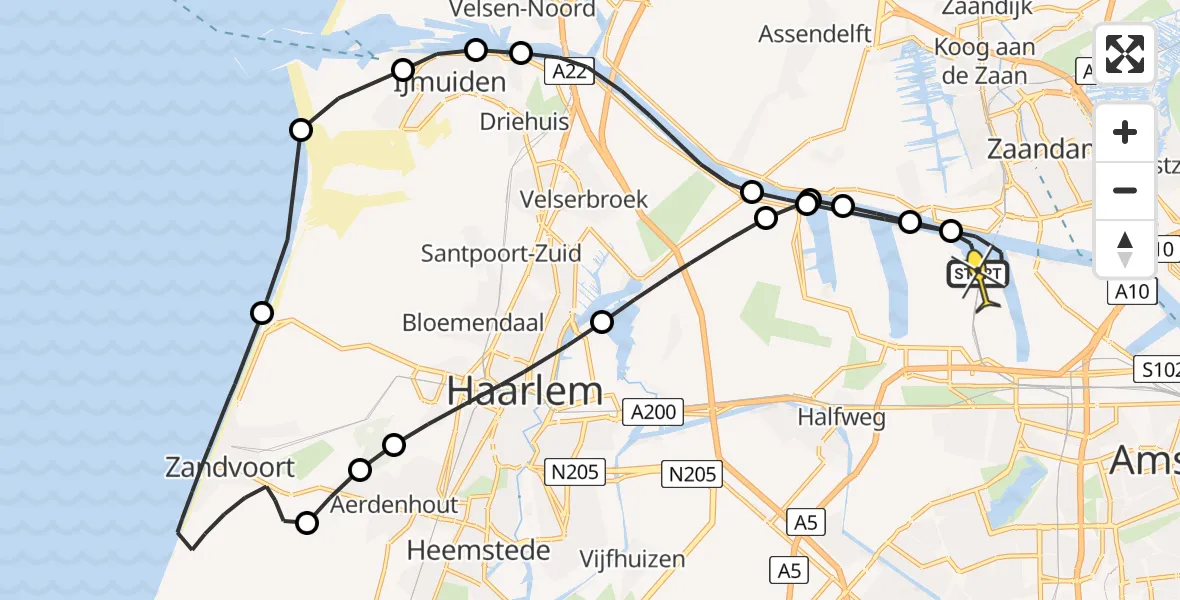 Routekaart van de vlucht: Lifeliner 1 naar Amsterdam Heliport, Rijnland