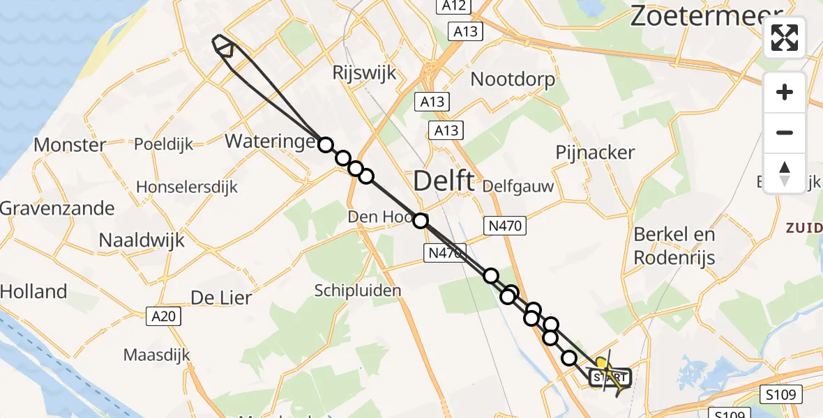 Routekaart van de vlucht: Lifeliner 2 naar Rotterdam The Hague Airport, Brandenburgbaan