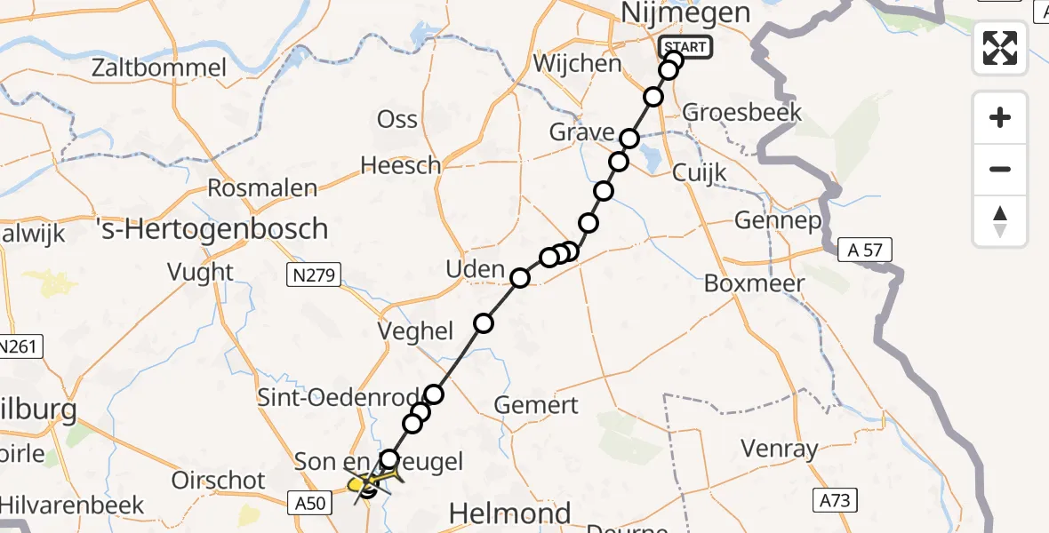 Routekaart van de vlucht: Lifeliner 3 naar Son en Breugel, St. Annastraat
