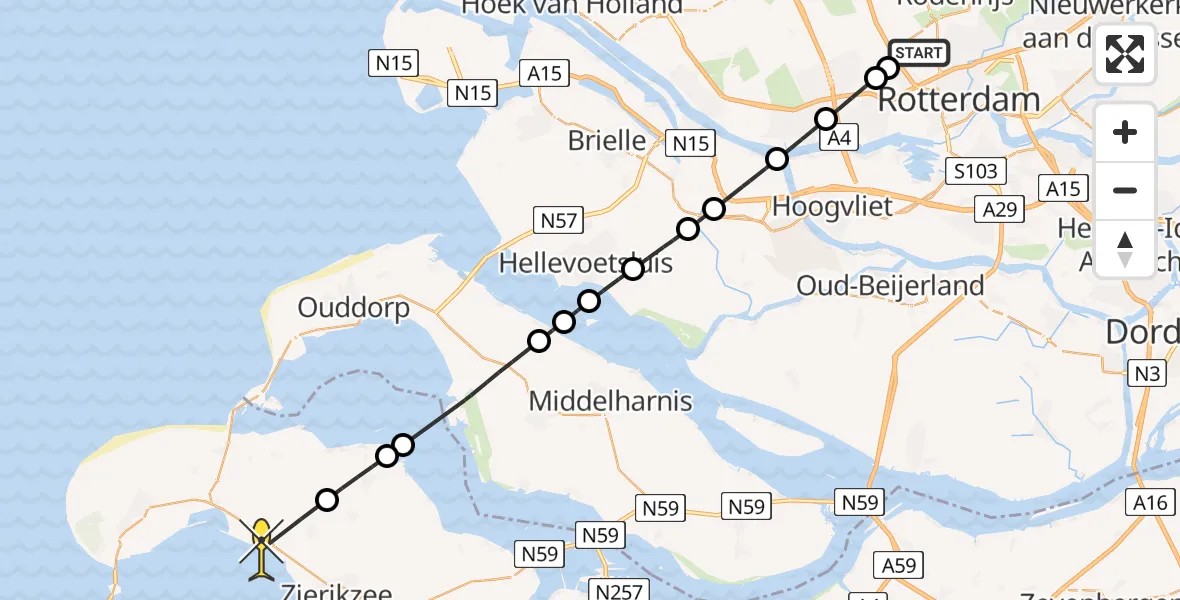 Routekaart van de vlucht: Lifeliner 2 naar Kerkwerve, Zaventembaan