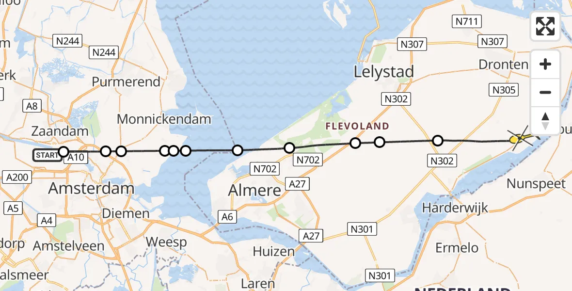 Routekaart van de vlucht: Lifeliner 1 naar Biddinghuizen, Amsterdam Logistic Cityhub