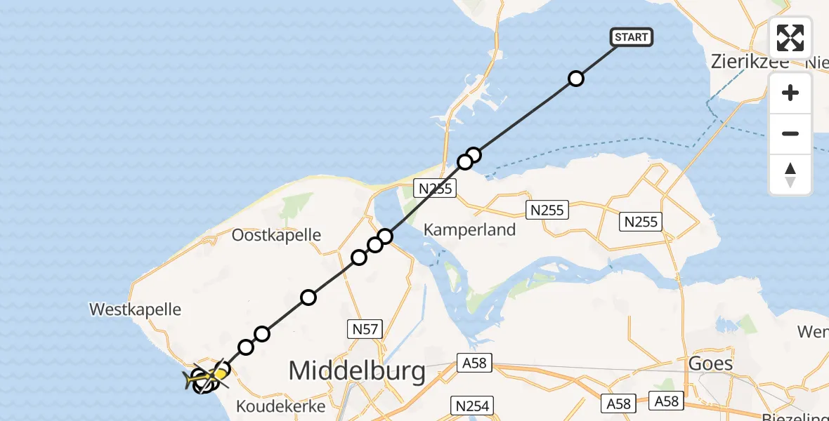 Routekaart van de vlucht: Lifeliner 2 naar Zoutelande, Strand Zoutelande