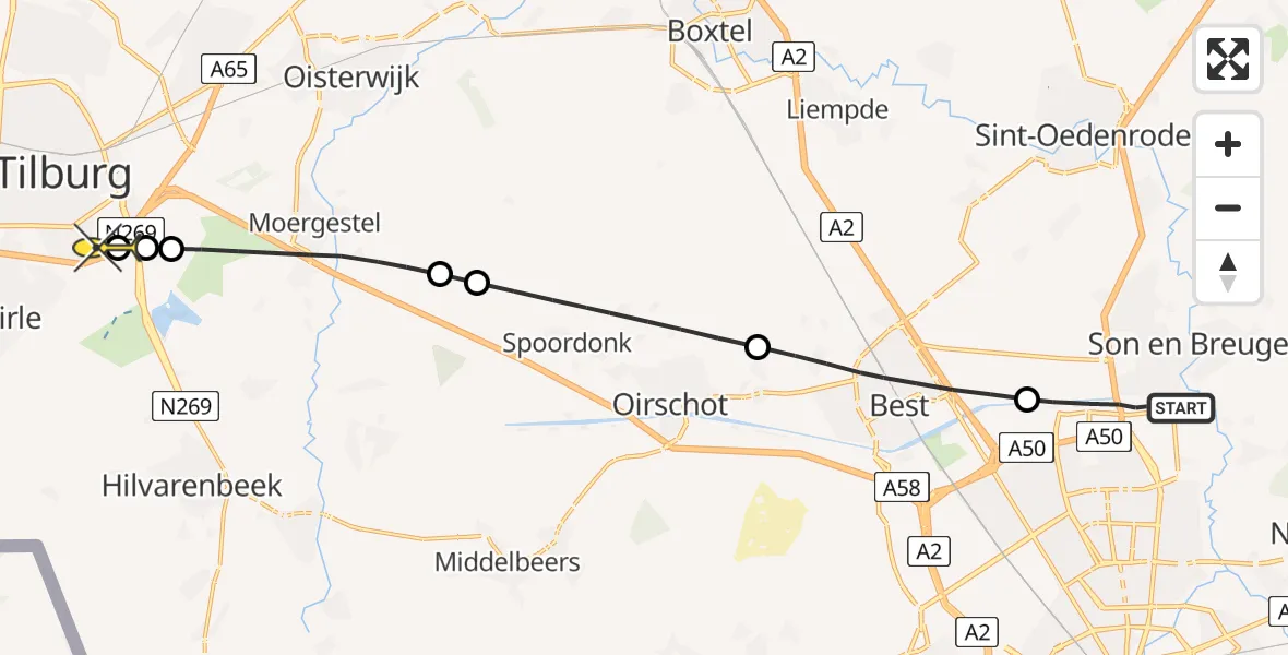 Routekaart van de vlucht: Lifeliner 3 naar Tilburg, Ekkersrijt
