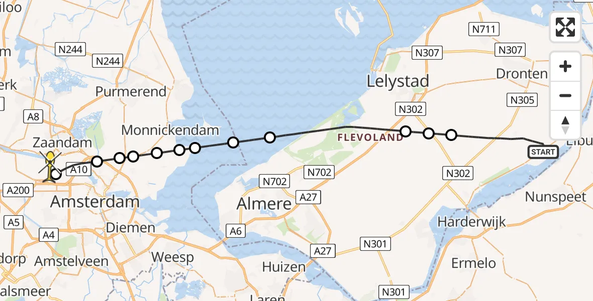 Routekaart van de vlucht: Lifeliner 1 naar Amsterdam Heliport, Kokkelweg