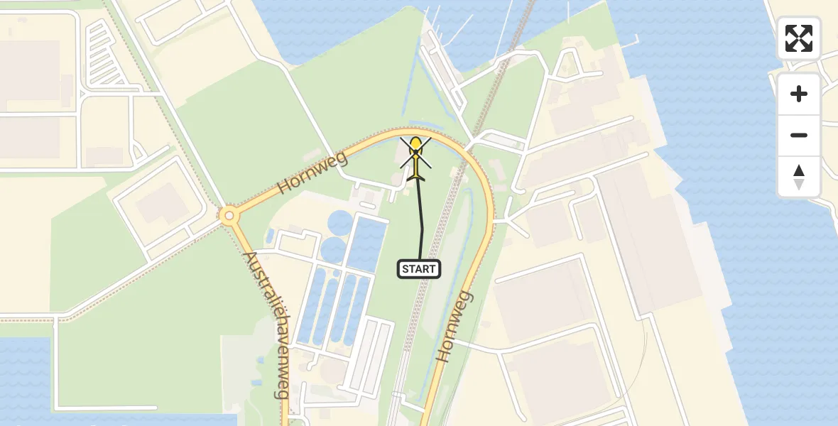 Routekaart van de vlucht: Lifeliner 1 naar Amsterdam Heliport, Hornweg