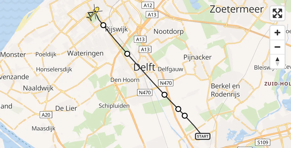 Routekaart van de vlucht: Lifeliner 2 naar Den Haag, Speelweide