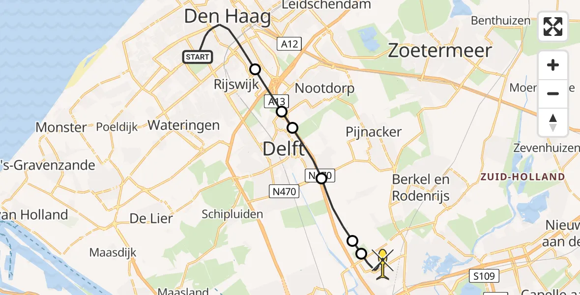 Routekaart van de vlucht: Lifeliner 2 naar Rotterdam The Hague Airport, Steijnlaan