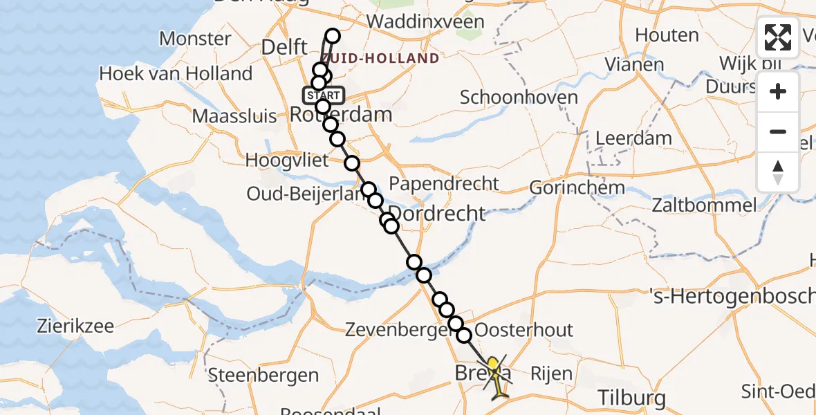 Routekaart van de vlucht: Lifeliner 2 naar Breda, A16 Rotterdam