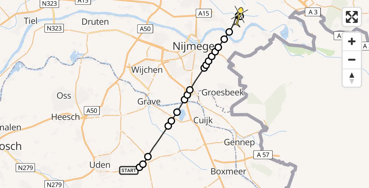 Routekaart van de vlucht: Lifeliner 3 naar Gendt, Zeelandsedijk