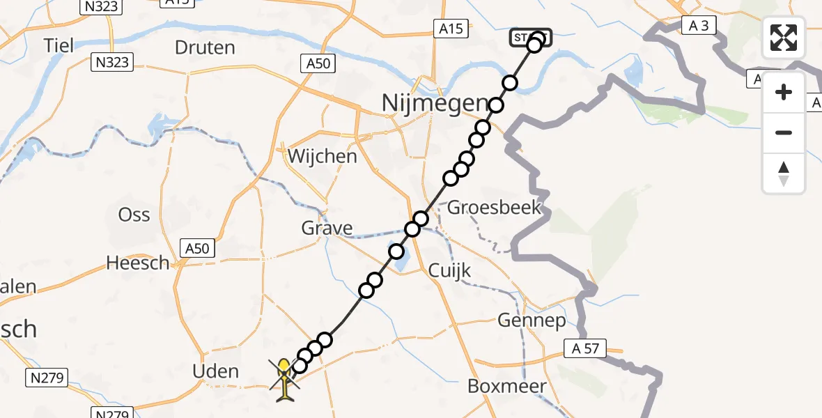 Routekaart van de vlucht: Lifeliner 3 naar Vliegbasis Volkel, Angerensestraat