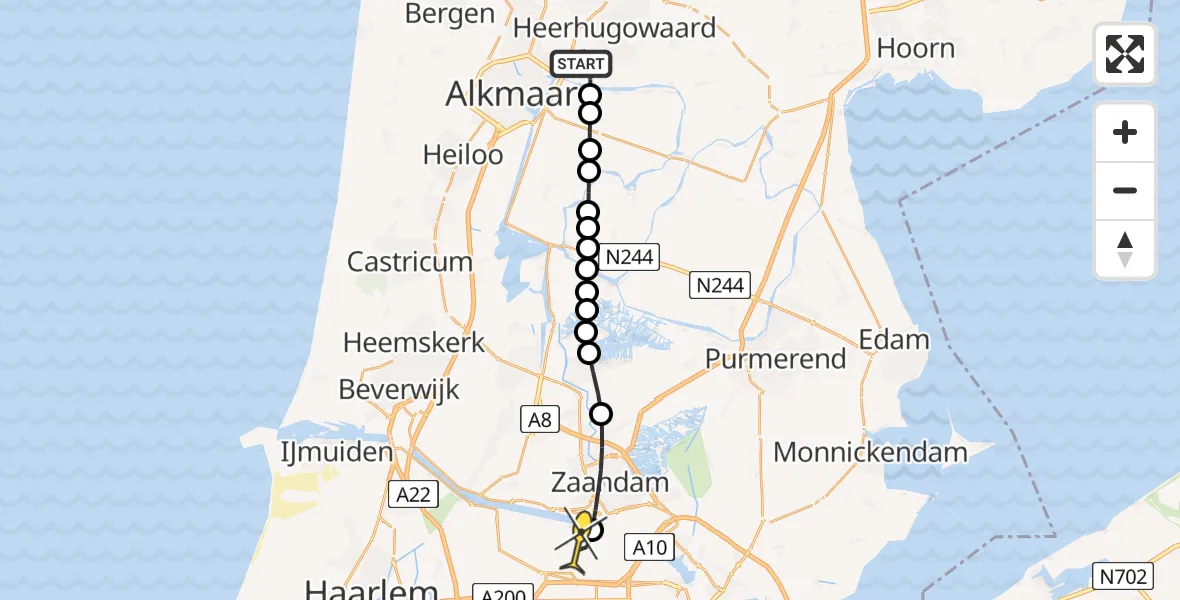 Routekaart van de vlucht: Lifeliner 1 naar Amsterdam Heliport, Dampkring