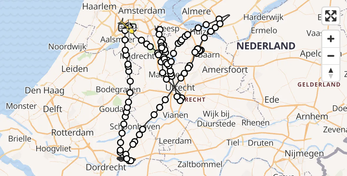 Routekaart van de vlucht: Politiehelikopter naar Schiphol, Nieuwemeerdijk