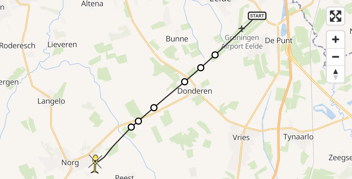 Routekaart van de vlucht: Lifeliner 4 naar Norg, Veldkampweg