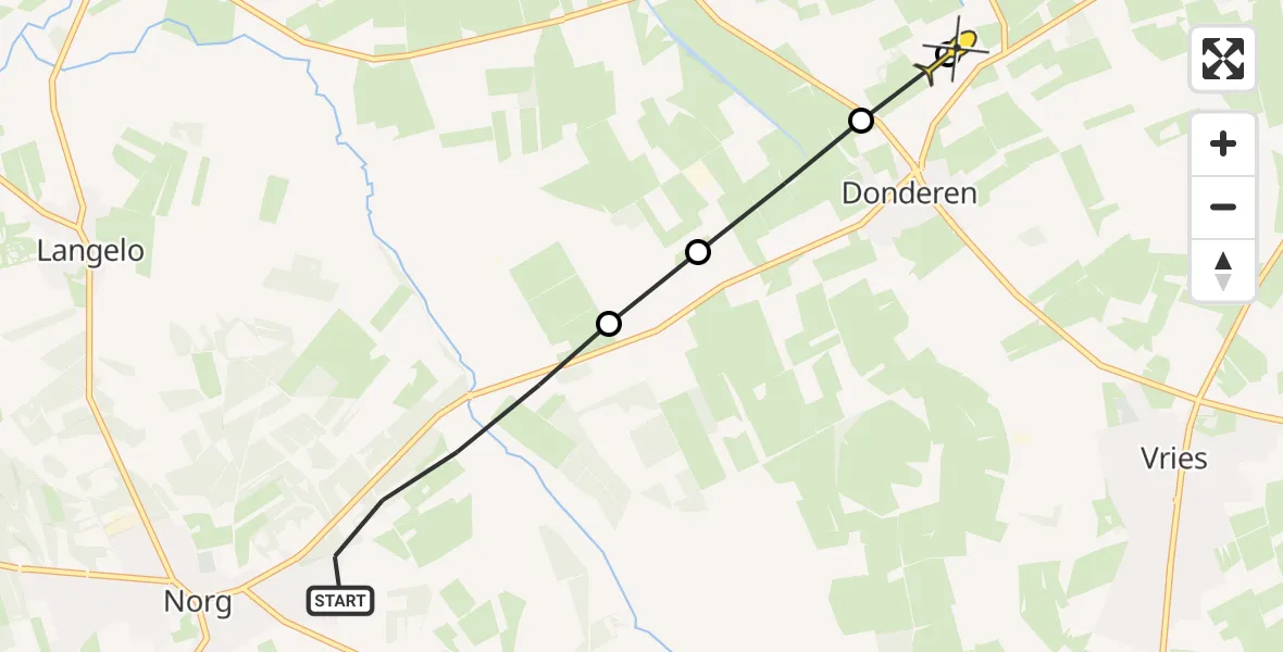 Routekaart van de vlucht: Lifeliner 4 naar Donderen, Peestermaden