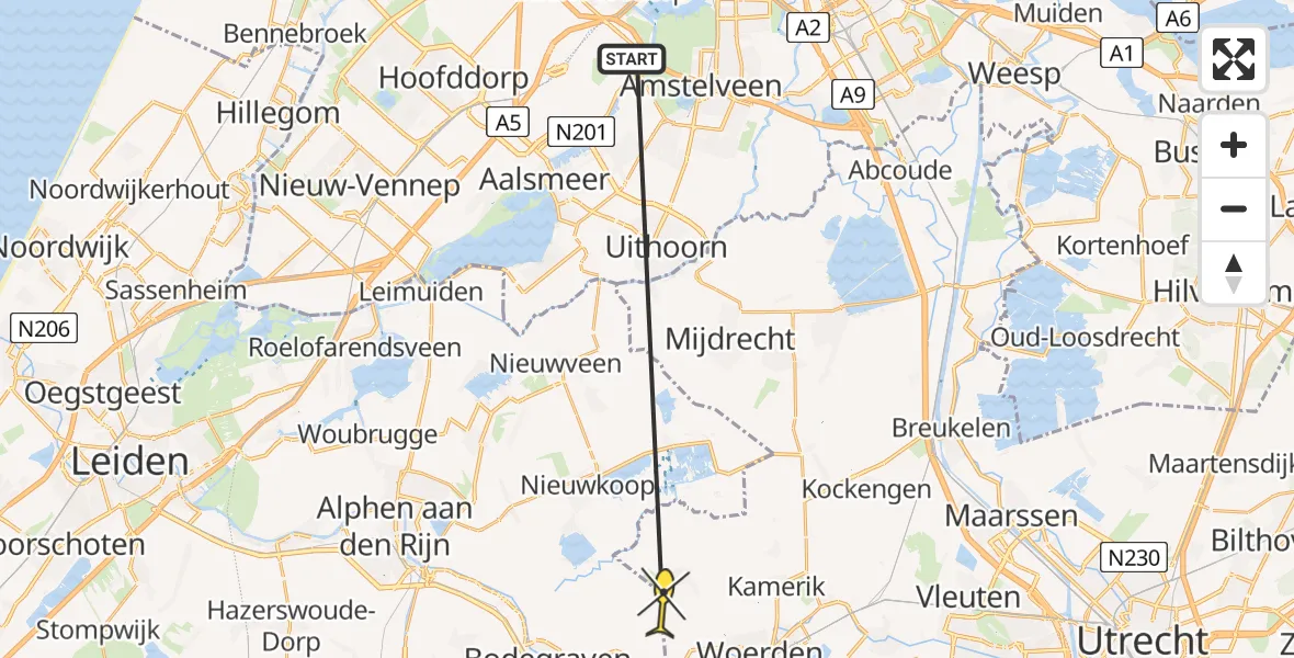 Routekaart van de vlucht: Politiehelikopter naar Nieuwerbrug aan den Rijn, Thermiekstraat