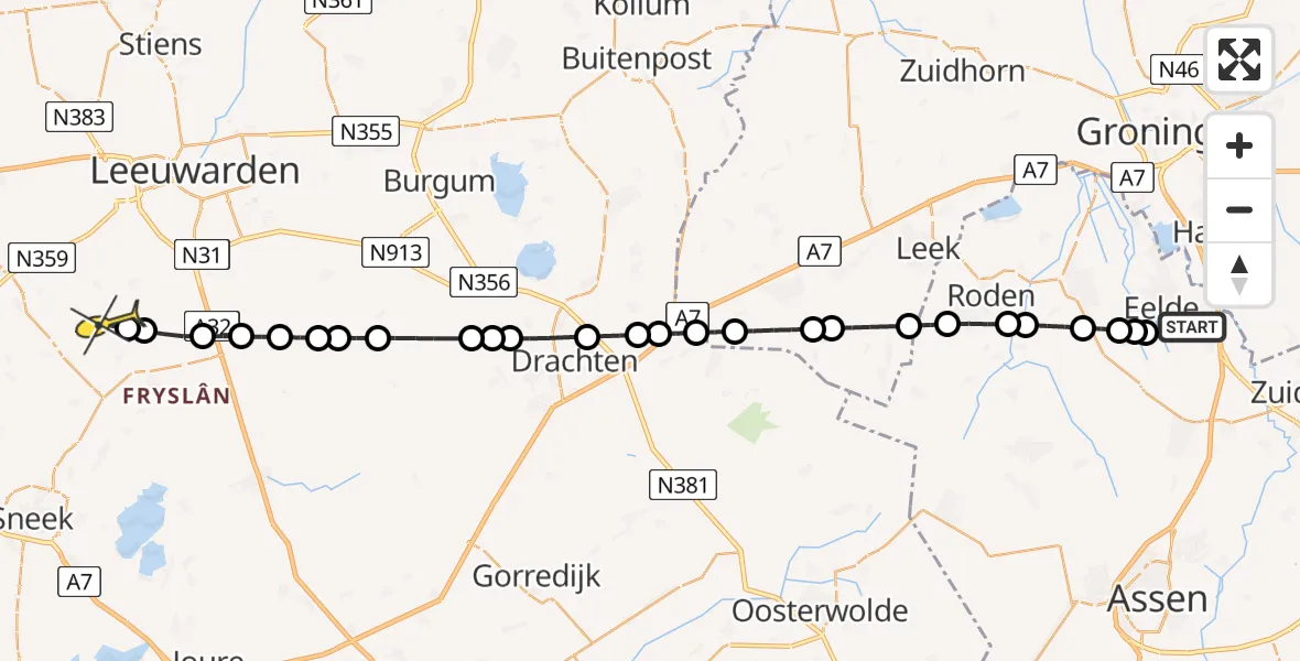 Routekaart van de vlucht: Lifeliner 4 naar Mantgum, Lugtenbergerweg
