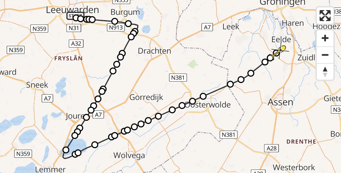 Routekaart van de vlucht: Lifeliner 4 naar Donderen, Borniastraat