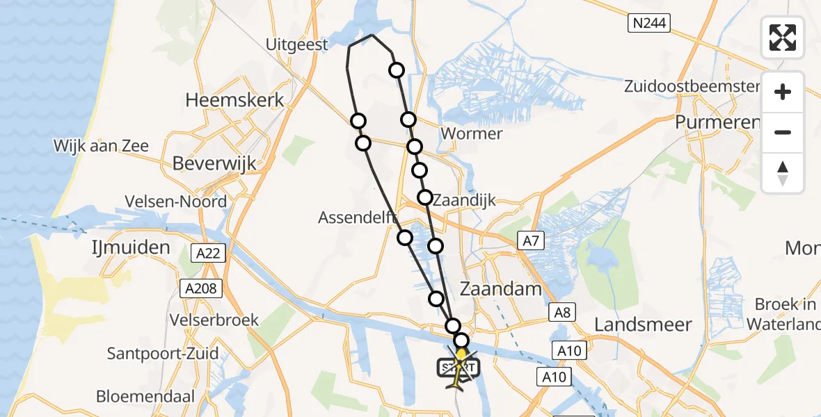 Routekaart van de vlucht: Lifeliner 1 naar Amsterdam Heliport, Tienlingstraat