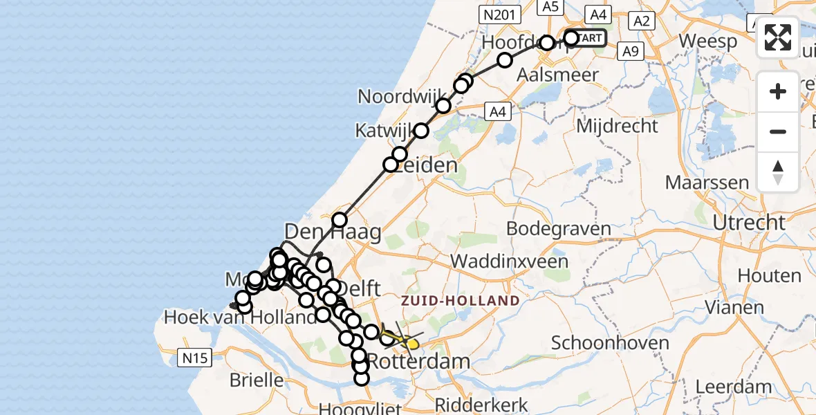 Routekaart van de vlucht: Politiehelikopter naar Rotterdam The Hague Airport, Kraayveldstraat