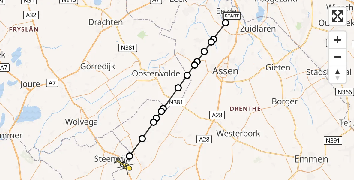 Routekaart van de vlucht: Lifeliner 4 naar Onna, Lugtenbergerweg