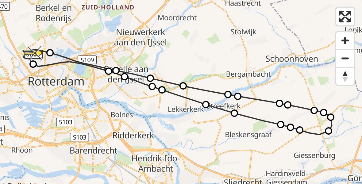 Routekaart van de vlucht: Lifeliner 2 naar Rotterdam The Hague Airport, Volkelstraat